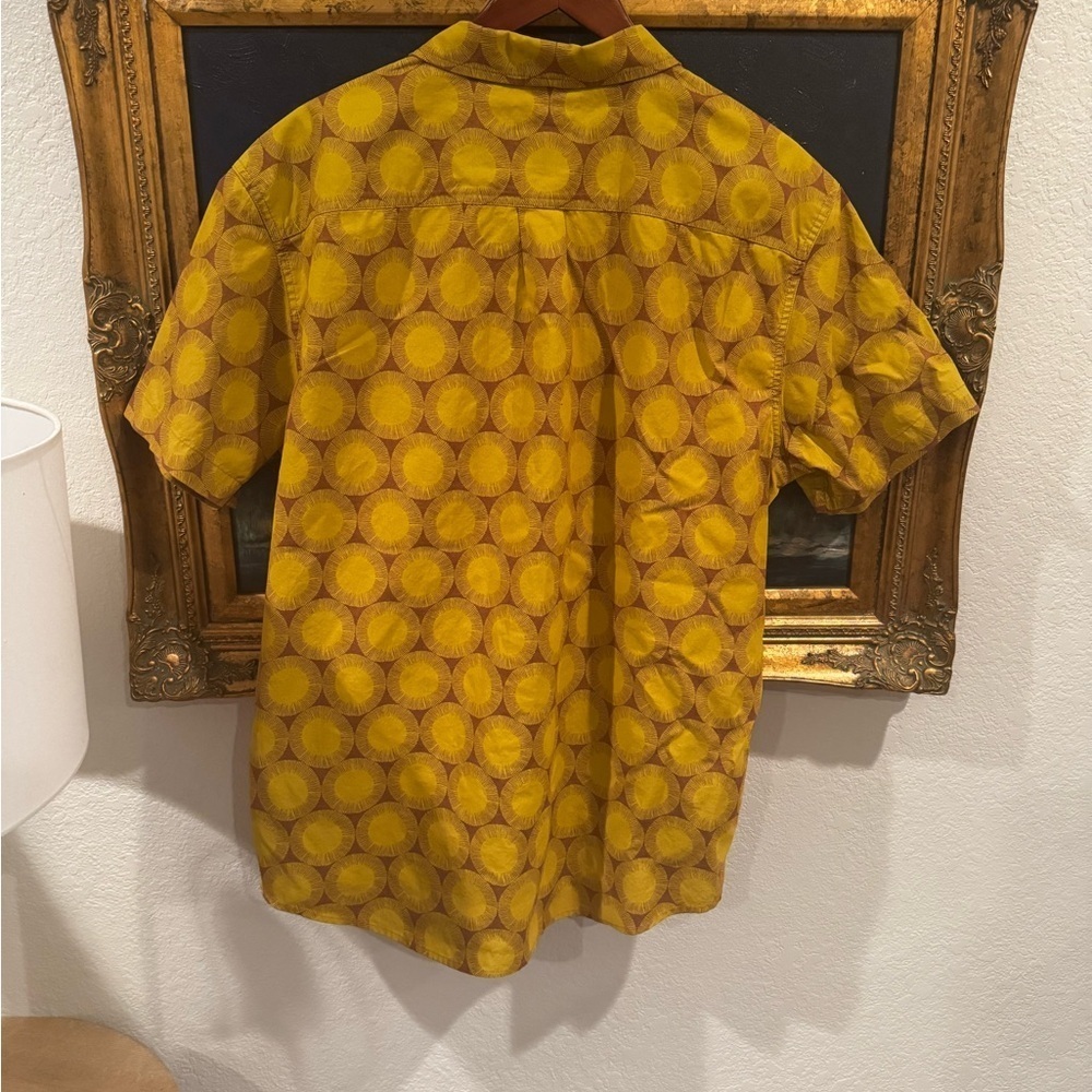 PRANA Yellow Colorful Summer Slim Fit Organic Cotton Short Sleeve Button Down XL - Picture 5 of 7